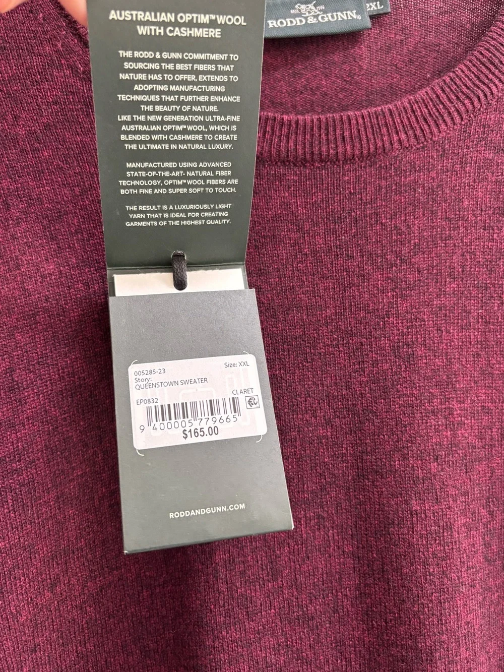 Rodd & Gunn Sweater Size XXL Queenstown Burgundy Red claret Cashmere Wool NWT